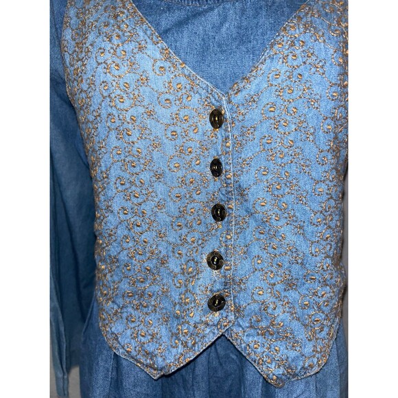Stuart Alan Vintage Denim Chambray Vest Layered Maxi Dress size 14 Western - Picture 3 of 12